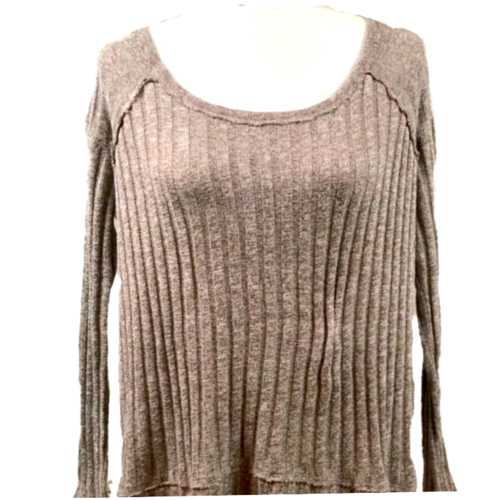 RUFF HEWN Lightweight Y2k 90's Ribbed Raw Exposed Edge Scoop Neck Sweater Tan M